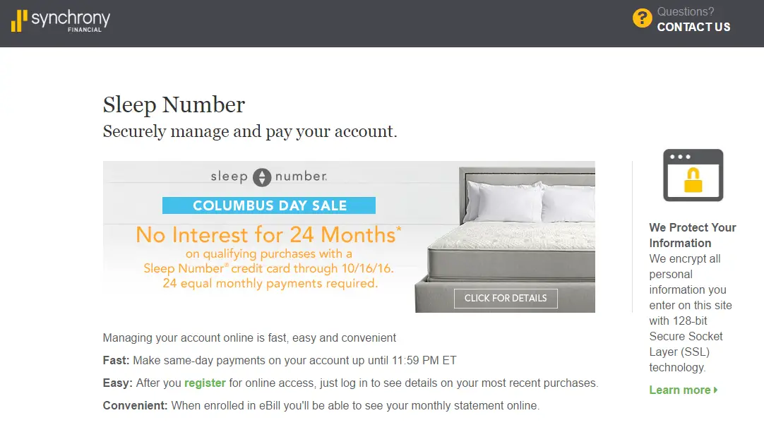 Sleep Number Credit Card Payment Options